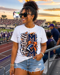 Football Mom purple crop graphic tee worn at a youth football game