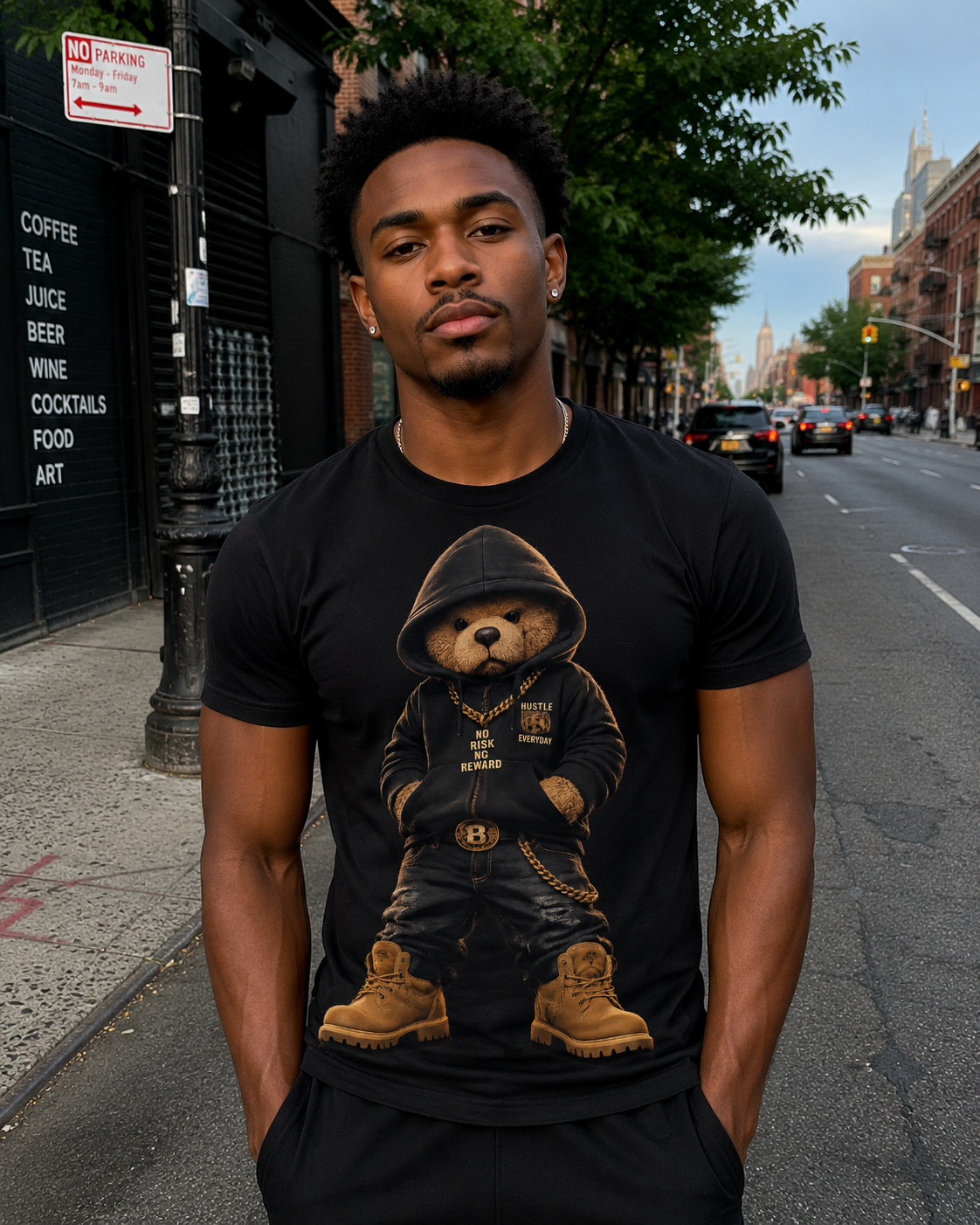 No Risk No Reward Hustle Bear Graphic Tee