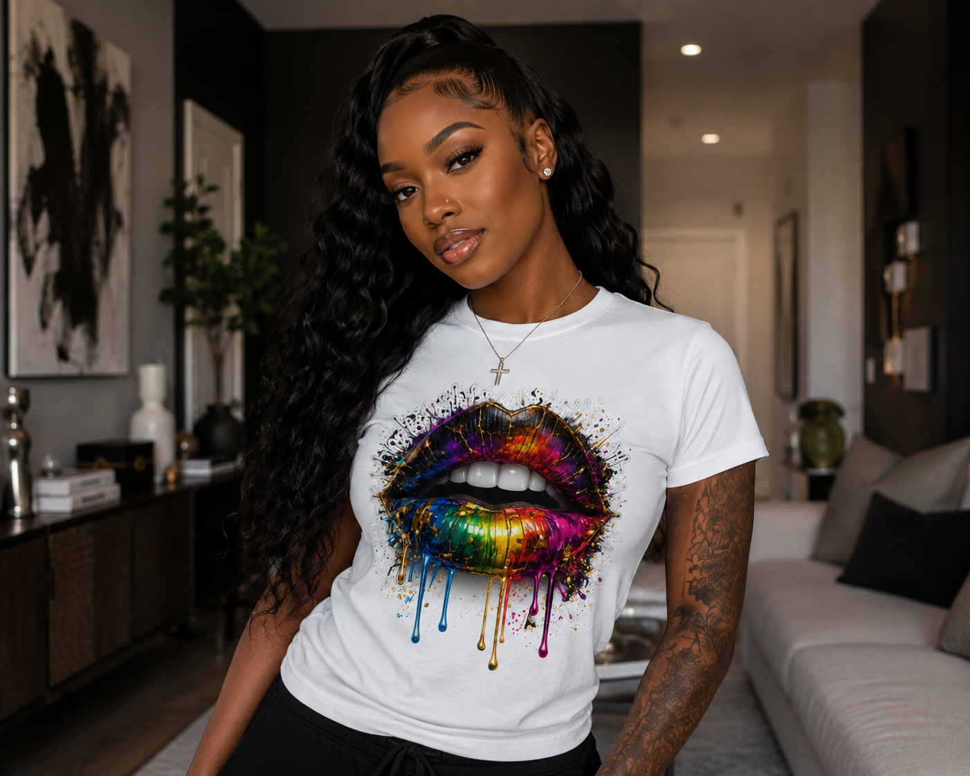 Rainbow Drip Lips Graphic Tee
