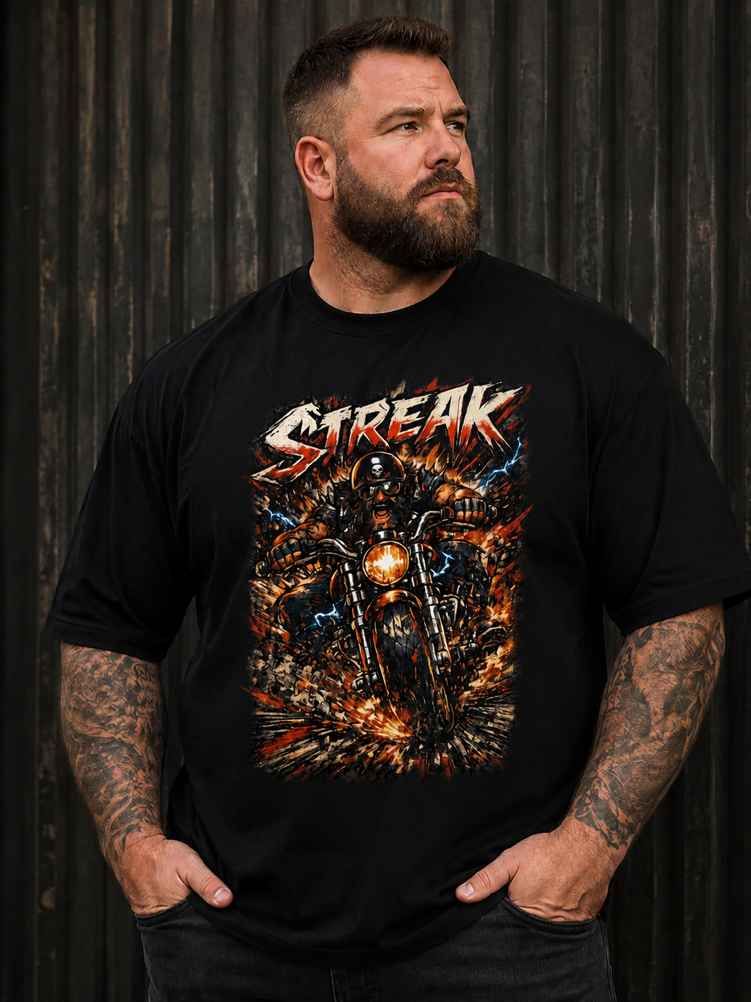 Streak Biker Skull Graphic Tee