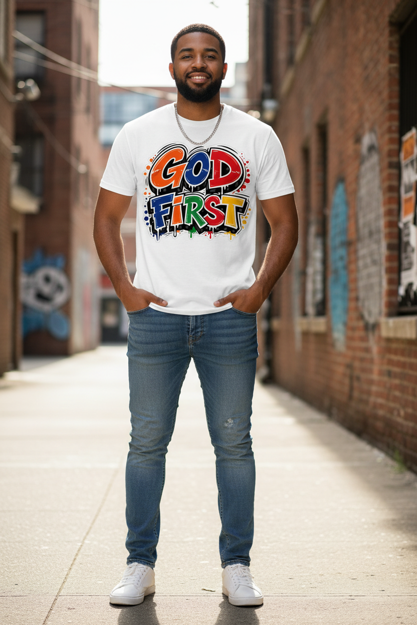 God First Graphic Tee on Model